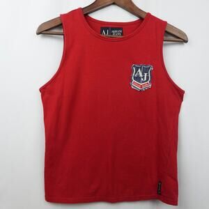 Vintage Armani Jeans‎ Knit Tank Top Sz 8 Red Logo Badge Italy 90s Y2K Cropped